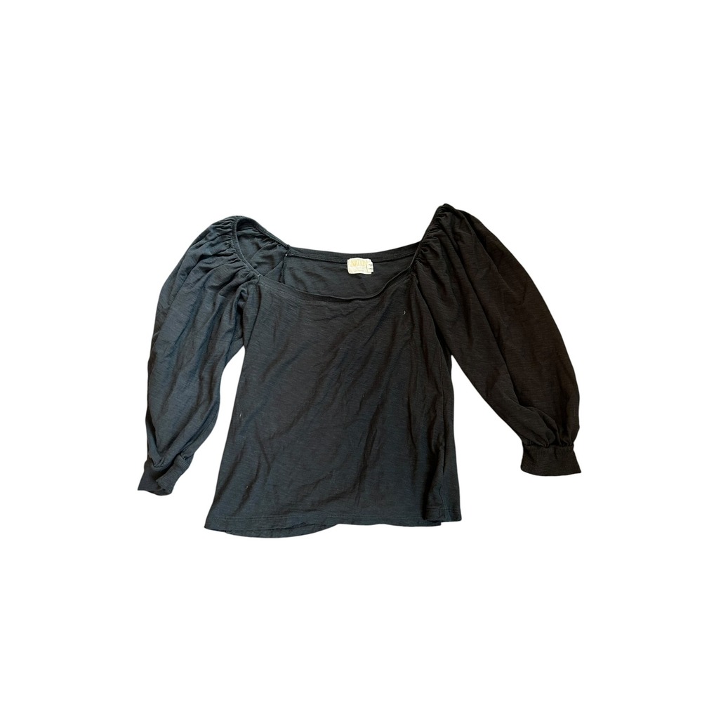 NATION LTD Womens Small Black Pima Cotton Puff Sleeve Square Neck Blouse Top